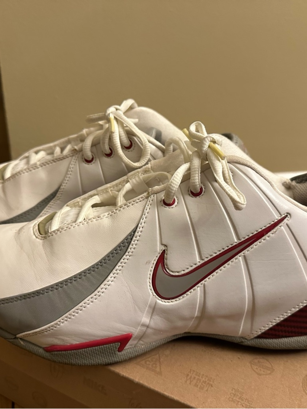 Nike White Uptempo Sneakers with Red and Gray Accents